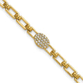 Bracelet à maillons fantaisie en or jaune poli 14 carats, orné d’un motif ovale en grappe serti de diamants, avec rallonge de 1 pouce