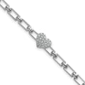Bracelet à maillons fantaisie en or blanc 14 carats, orné d’un motif cœur serti de diamants polis, avec rallonge de 1 pouce