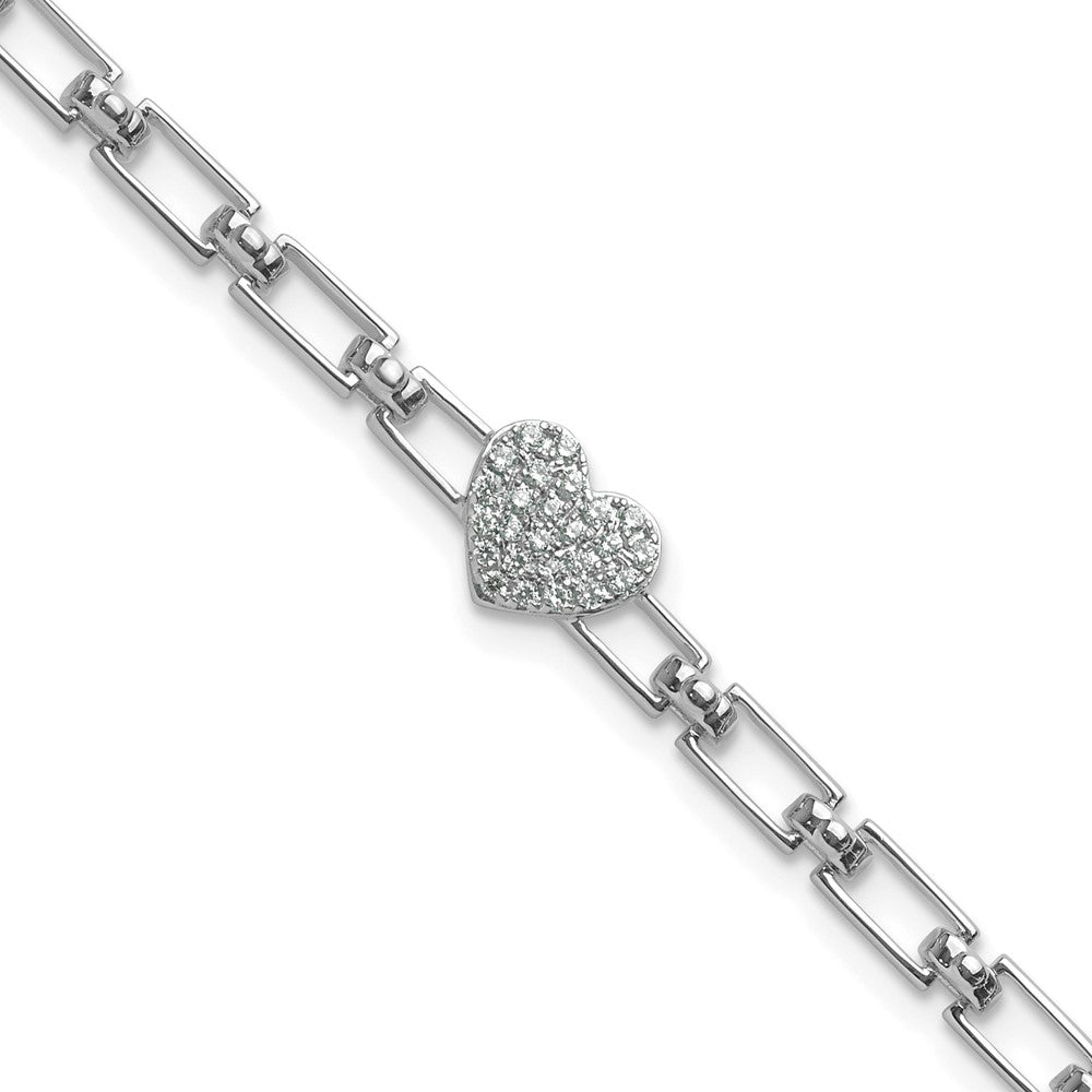 Bracelet à maillons fantaisie en or blanc 14 carats, orné d’un motif cœur serti de diamants polis, avec rallonge de 1 pouce