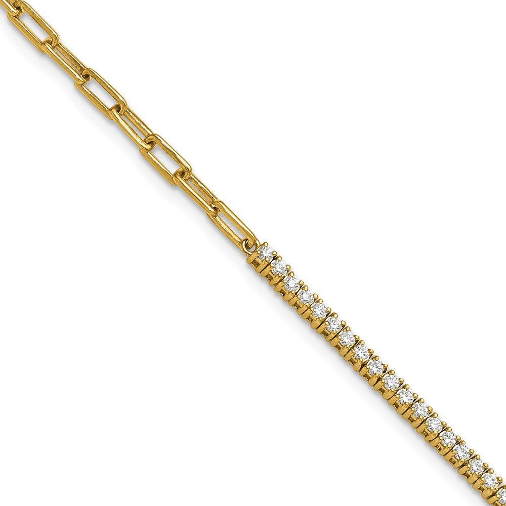 Bracelet à maillons fantaisie en or jaune poli 14 carats serti de diamants, avec rallonge de 1 pouce
