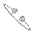 Bracelet jonc manchette cœur en or blanc 14 carats poli serti de diamants