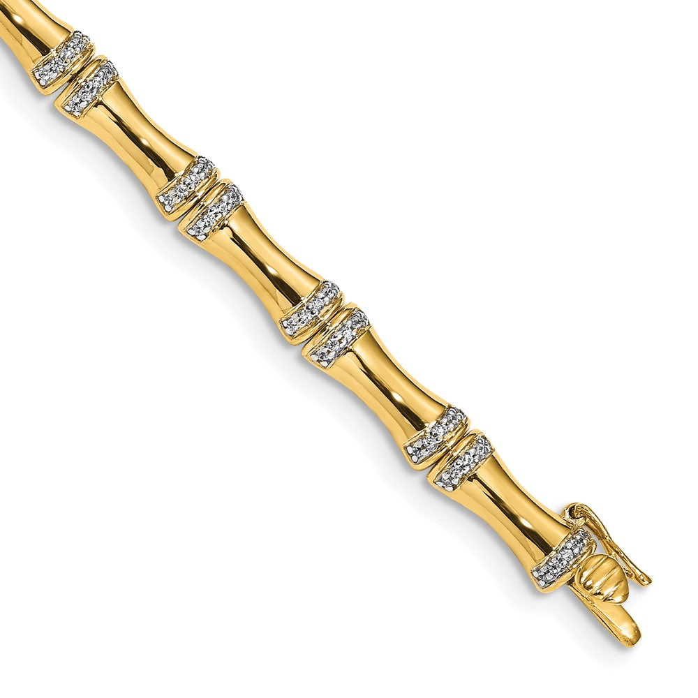 Bamboo-style 14k Gold Diamond bracelet in polished yellow gold, with repeating tapered links and pavé-set accents.