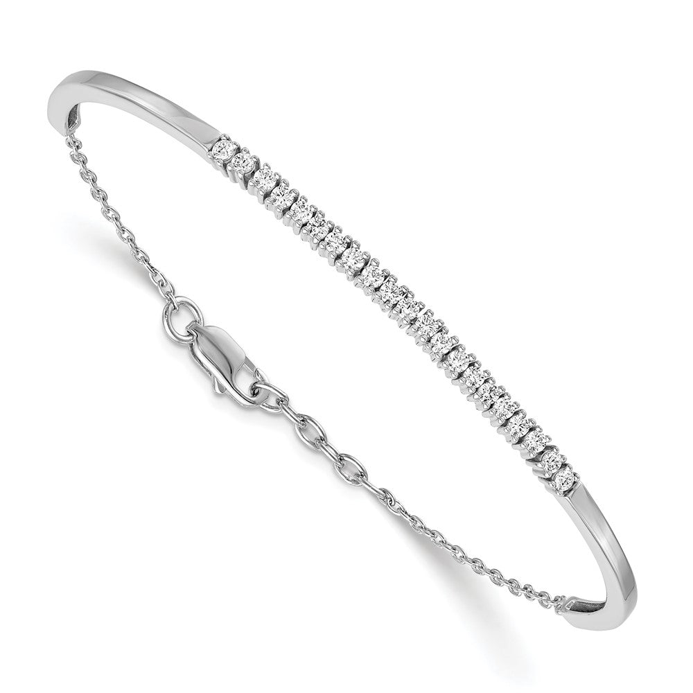 Bracelet jonc en or blanc 14 carats serti de diamants, avec rallonge de 0,25 pouce