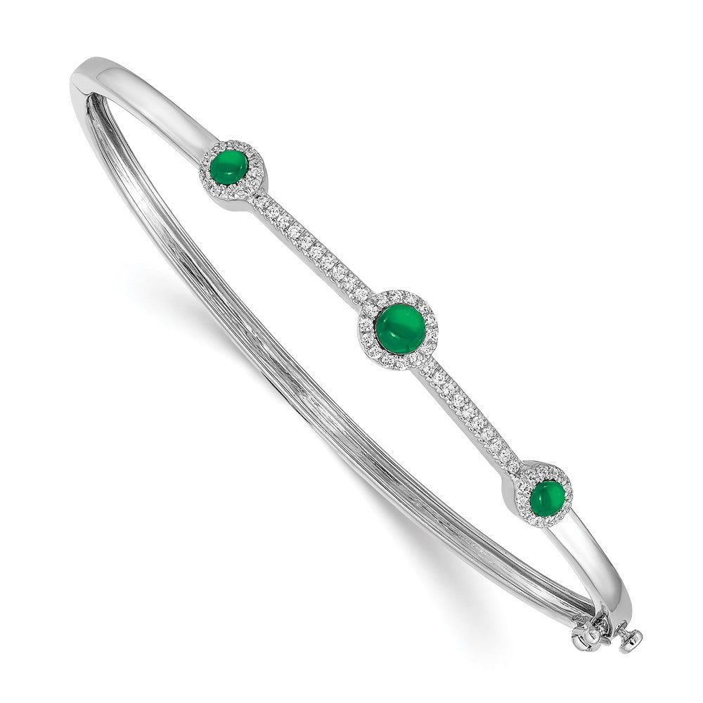 Bracelet jonc en or blanc 14 carats, orné de diamants et d’émeraudes cabochon