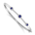 Bracelet jonc en or blanc 14 carats, diamants et saphir cabochon