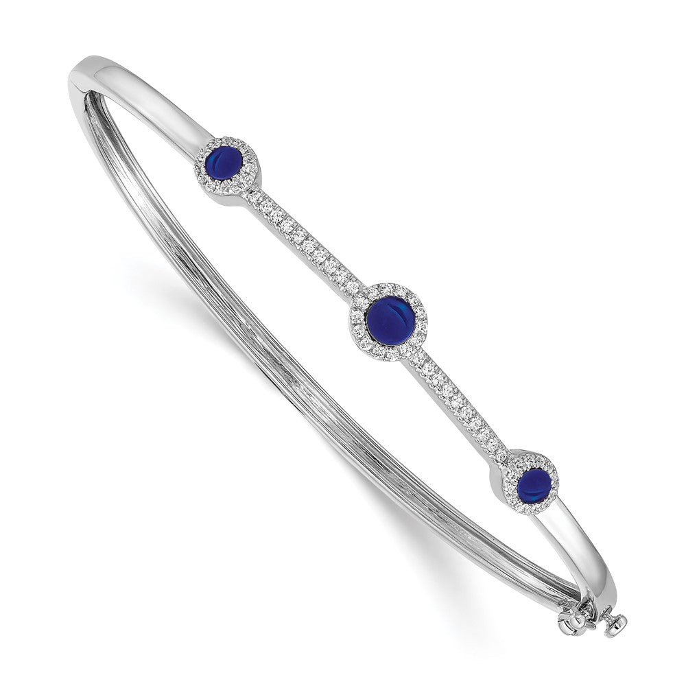 Bracelet jonc en or blanc 14 carats, diamants et saphir cabochon