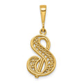 Pendentif initiale lettre S en filigrane script poli or jaune 10k