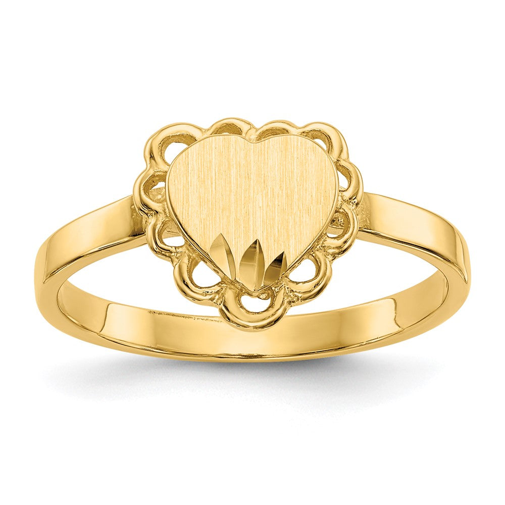 Bague chevalière cœur ouvert en or 10 ct, 7,0 x 6,5 mm