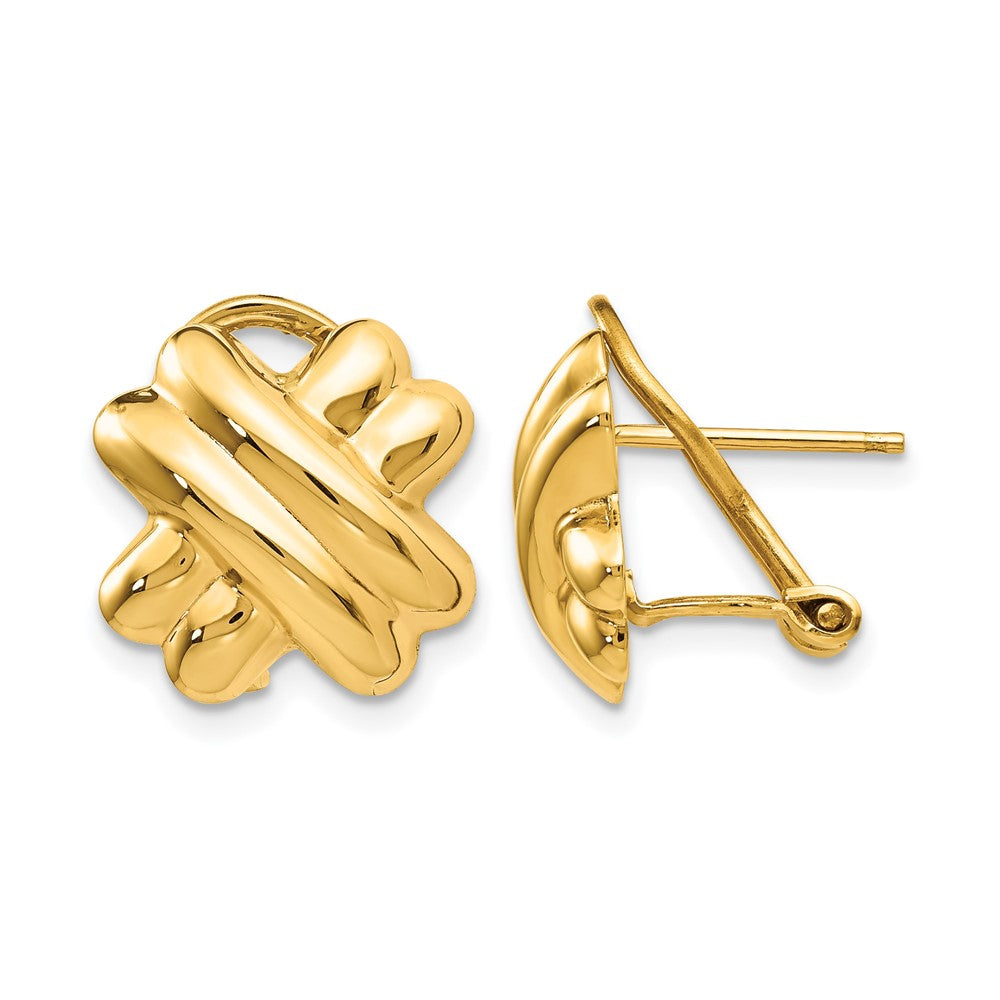 Boucles d’oreilles X Omega en or 14 carats poli avec tige arrière