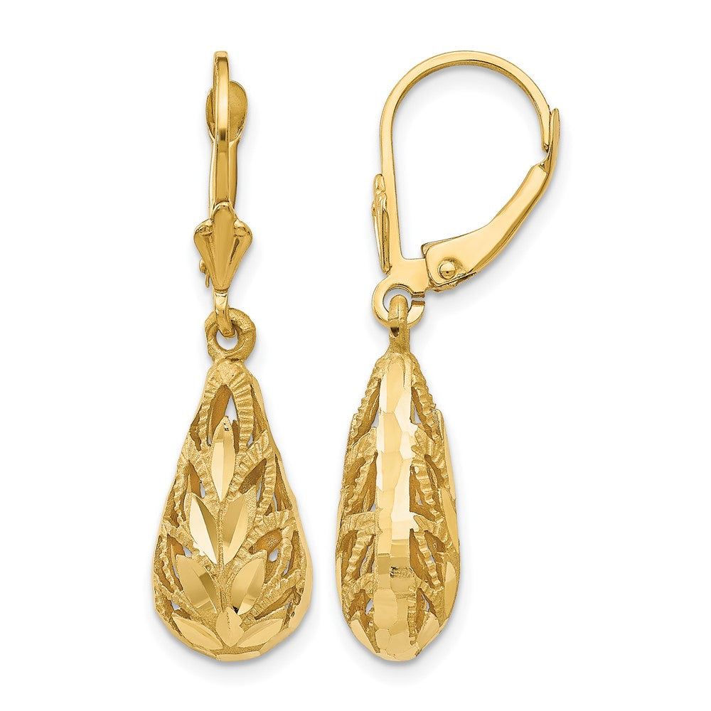 Boucles d'oreilles pendantes à fermoir clic-clac en or 14 carats poli et taille diamant