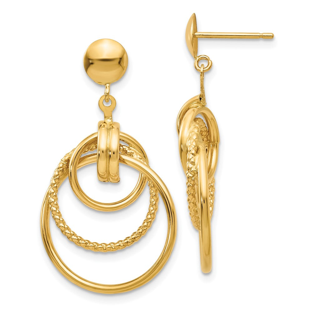 Boucles d’oreilles à tige en or 14 carats, avec cercles entrelacés polis et texturés