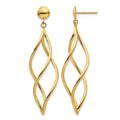 14k Curved Tube Dangle Earrings in polished yellow gold, featuring long, open twisted loops and post backs.