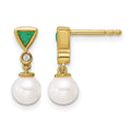 Boucles d’oreilles pendantes à tiges en or 14 carats avec diamants polis et perles d’émeraude