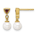 Boucles d’oreilles pendantes à tige en or 14 carats poli, serties de diamant et de rubis, avec perles