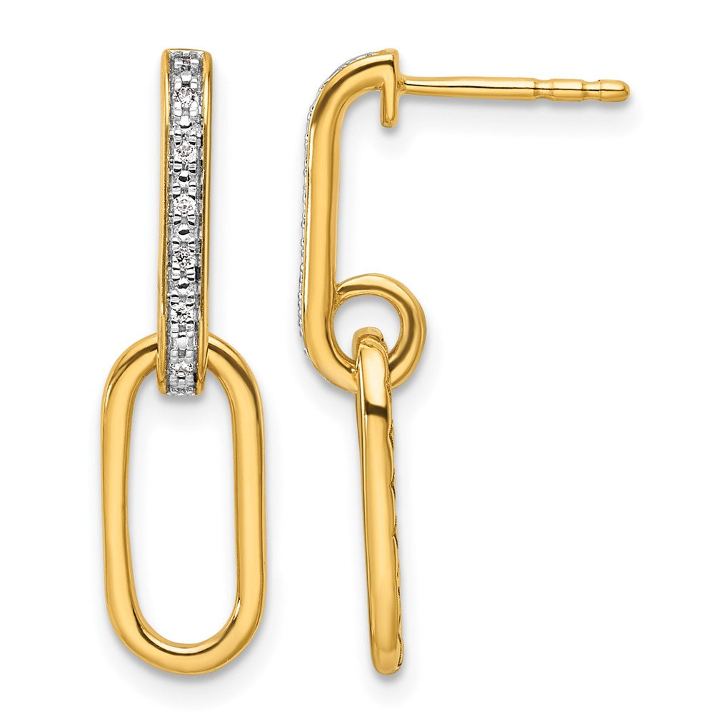 Boucles d’oreilles pendantes à tige en forme de trombone poli en or 14 carats, ornées de diamants