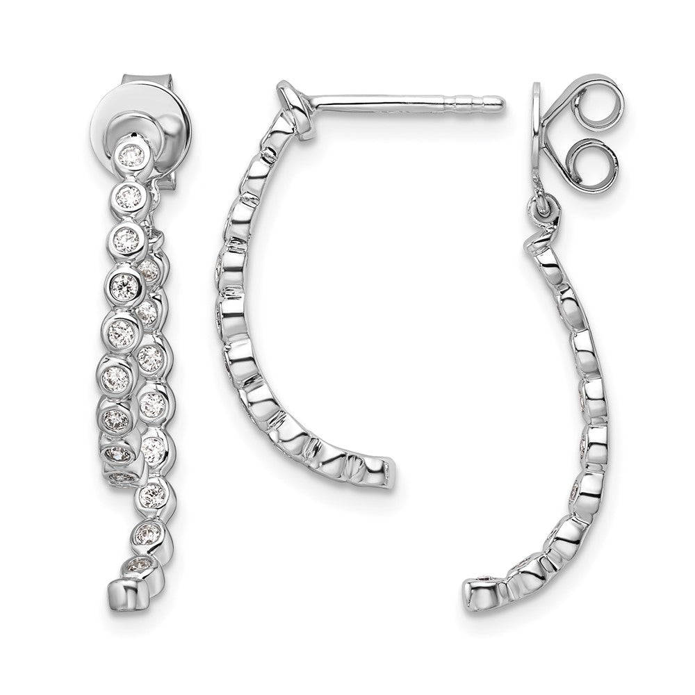 Boucles d'oreilles pendantes en or blanc 14 carats poli avec diamant à l'avant et à l'arrière