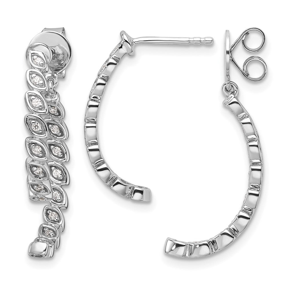 Boucles d’oreilles pendantes en or blanc 14 carats, serties de diamants à l’avant et à l’arrière, finition polie