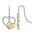 Boucles d'oreilles pendantes cœur de quinceañera bicolores en or 14 carats poli sertis de diamants