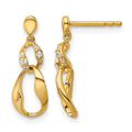 Boucles d’oreilles pendantes ovales ondulées en or 14 carats poli avec diamants, à tiges poussettes
