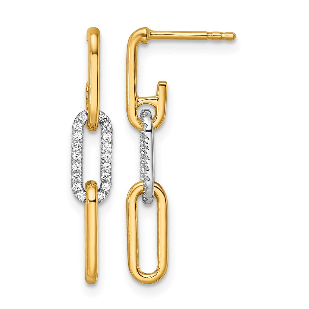 Boucles d’oreilles pendantes à tige avec maillons trombone en or bicolore 14 carats et diamants