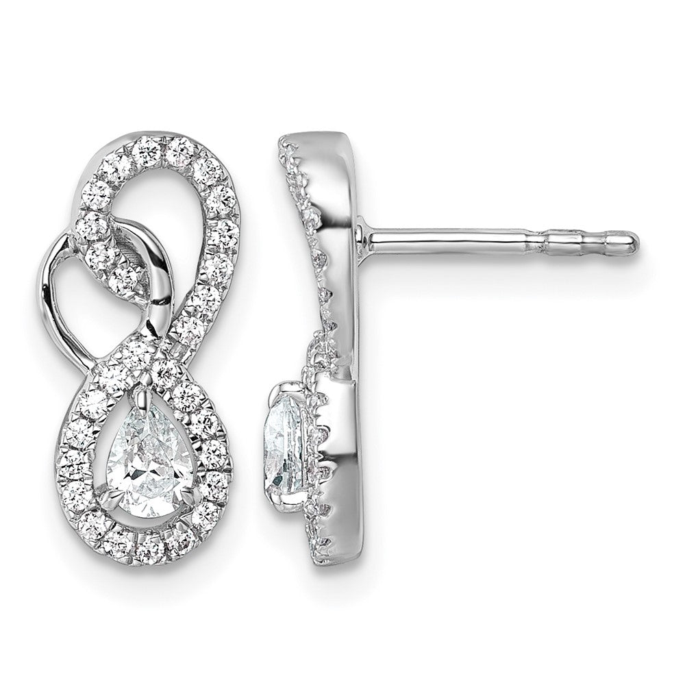 Boucles d’oreilles pendantes à tige en or blanc 14 carats, poli et serties de diamants, motif infini