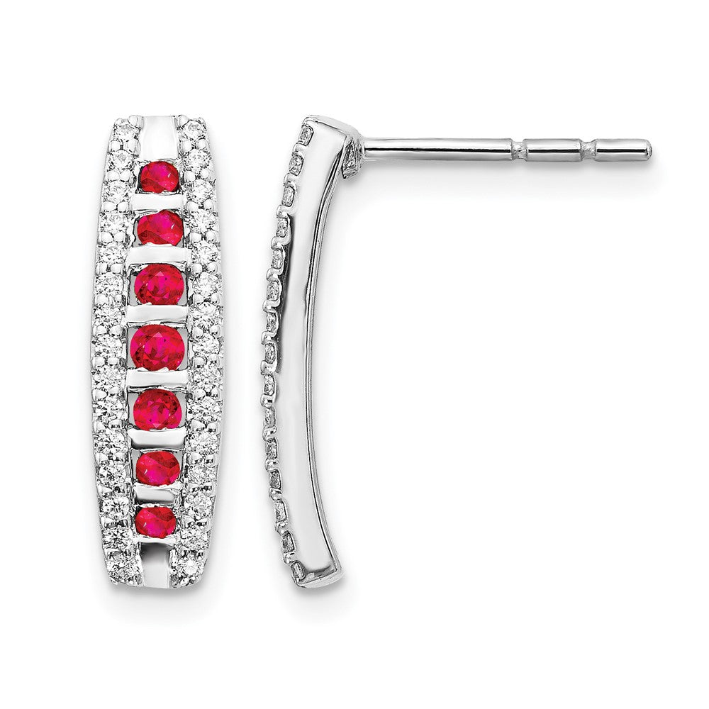 Boucles d'oreilles fantaisie en or blanc 14 carats avec diamants et rubis