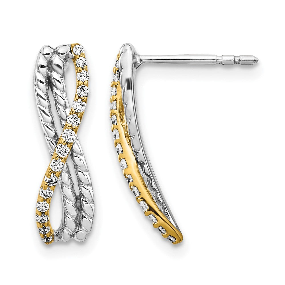 Boucles d'oreilles fantaisie bicolores en or 14 carats serties de diamants