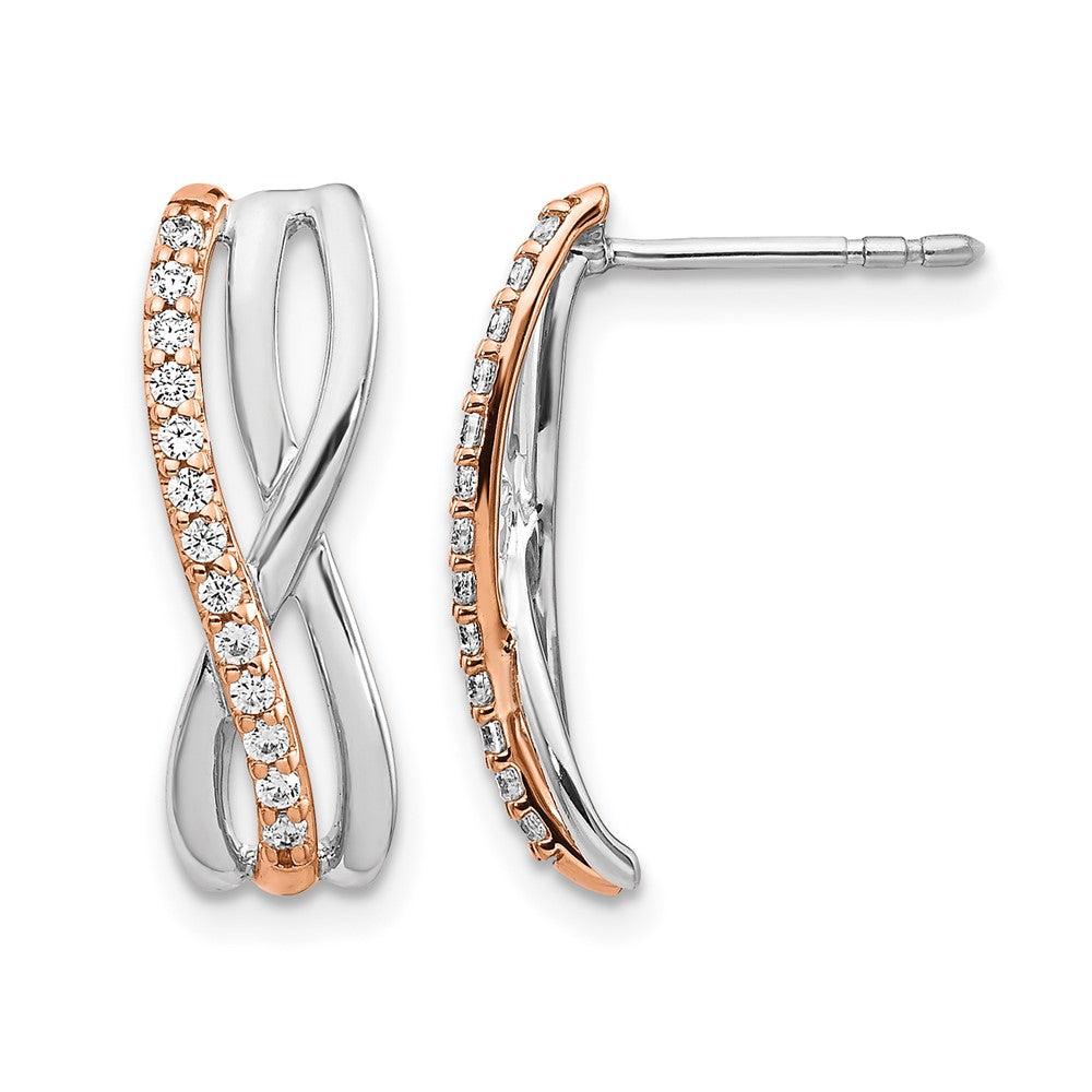 Boucles d'oreilles fantaisie en or rose et blanc 14 carats serties de diamants