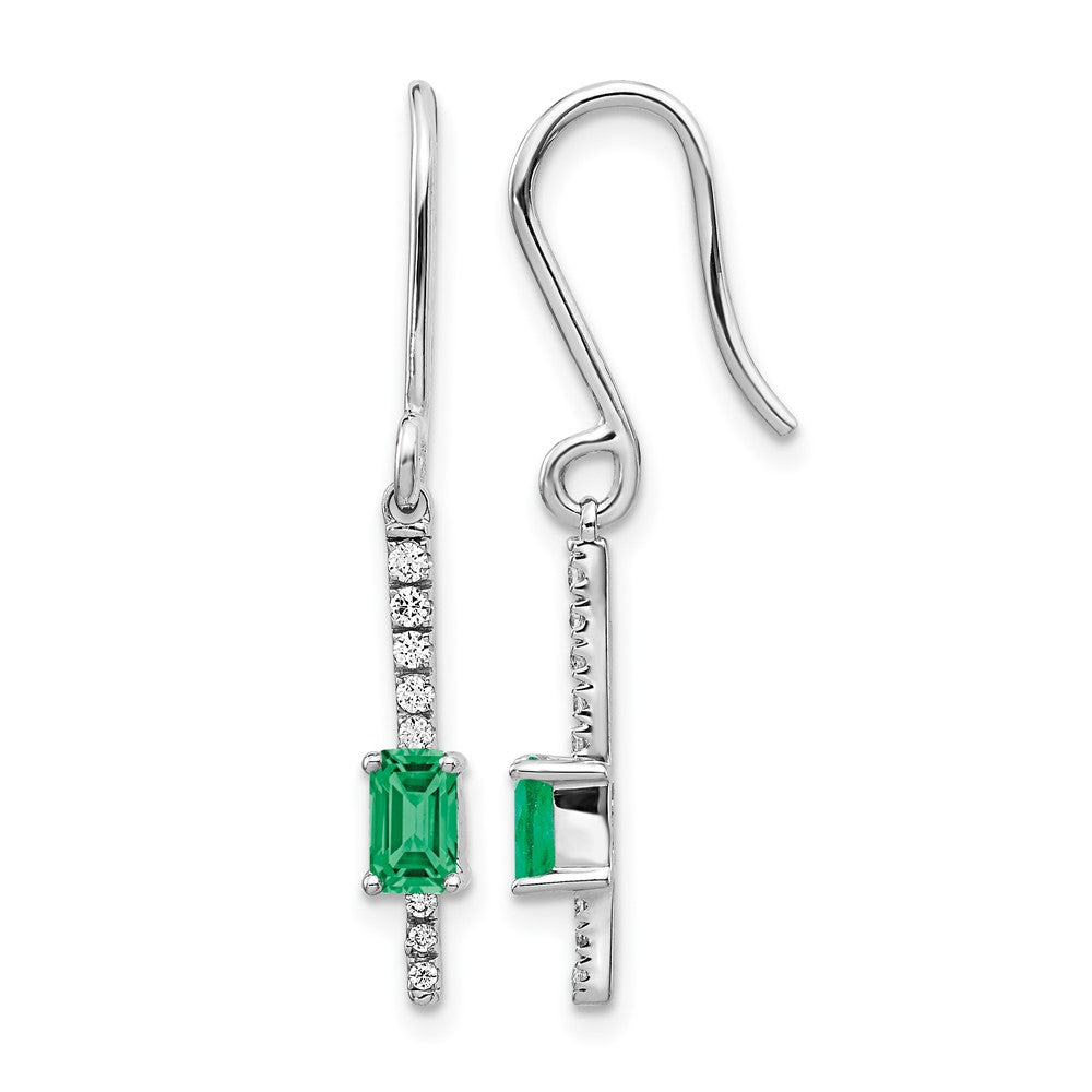Boucles d'oreilles fantaisie en or blanc 14 carats, diamants et émeraude