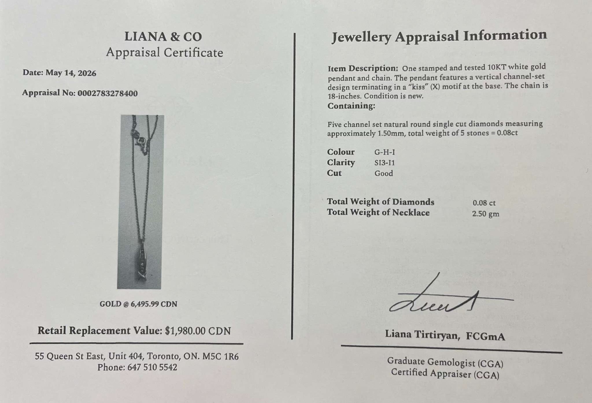 Diamond Channel 10k White Gold Pendant with Chain