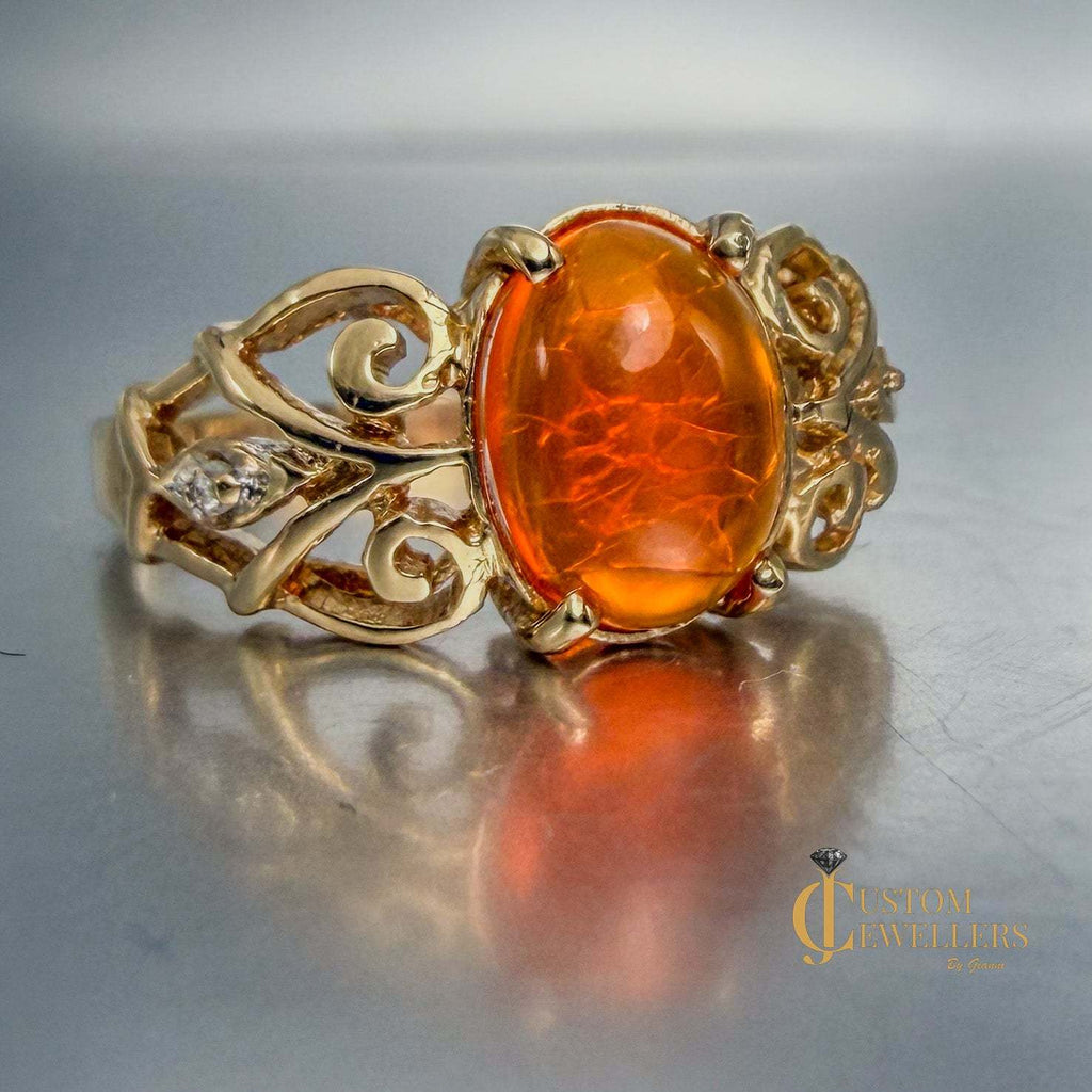 Rare and Unique 14k Yellow Gold Orange Copal Ring