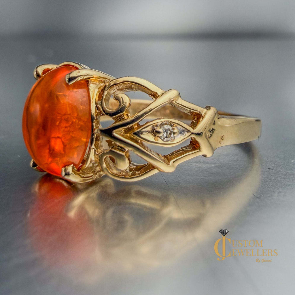 Rare and Unique 14k Yellow Gold Orange Copal Ring