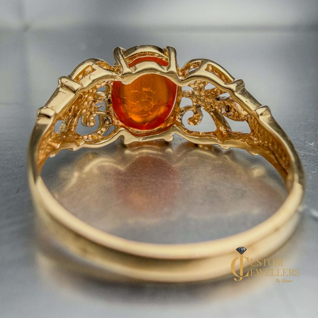 Rare and Unique 14k Yellow Gold Orange Copal Ring