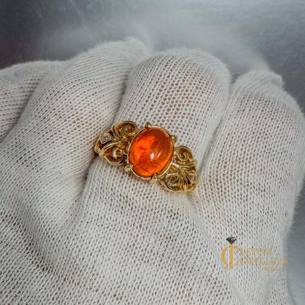 Rare and Unique 14k Yellow Gold Orange Copal Ring