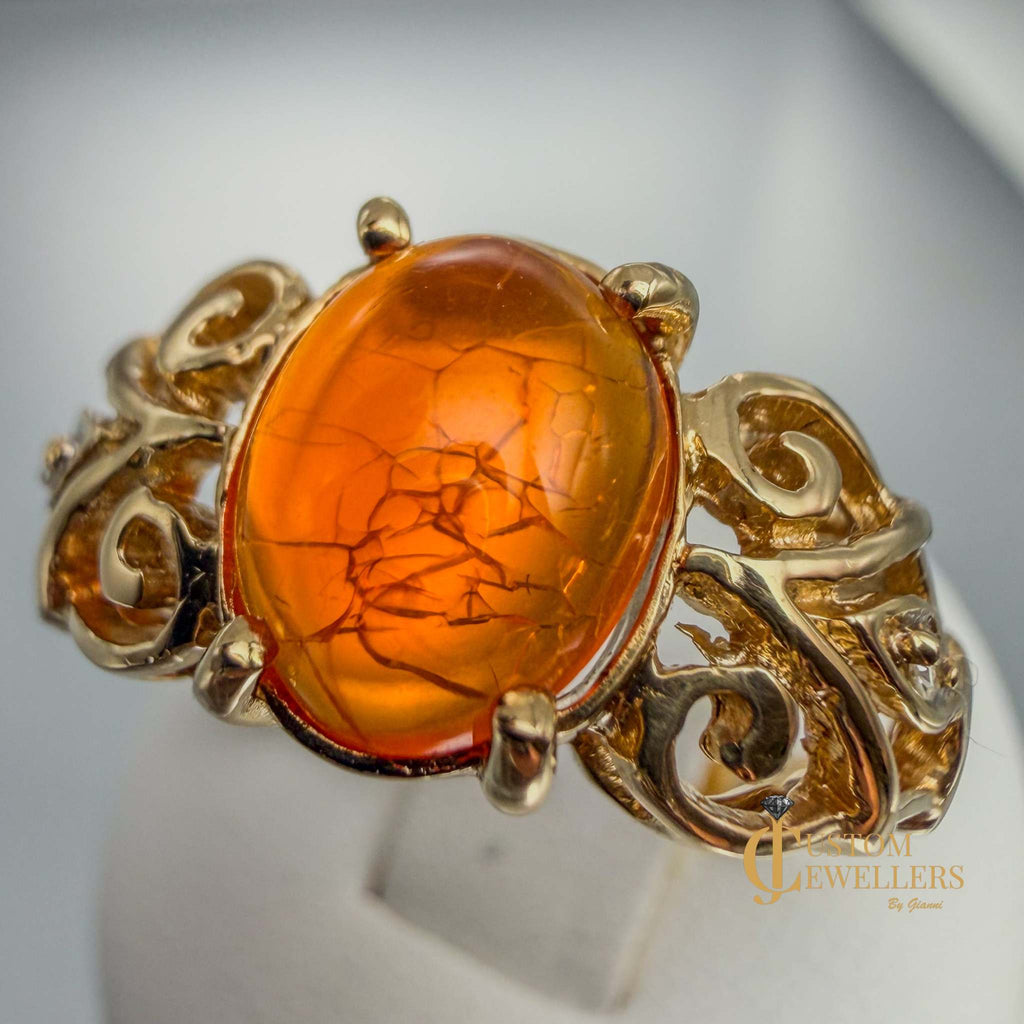 Rare and Unique 14k Yellow Gold Orange Copal Ring