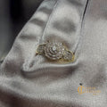 Hand assembled diamond custom cluster ring in 10k yellow gold with nearly 100 sparkling diamonds