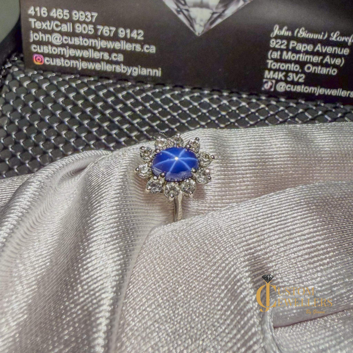 Star Sapphire in 10k White Gold Surrounded by Diamonds