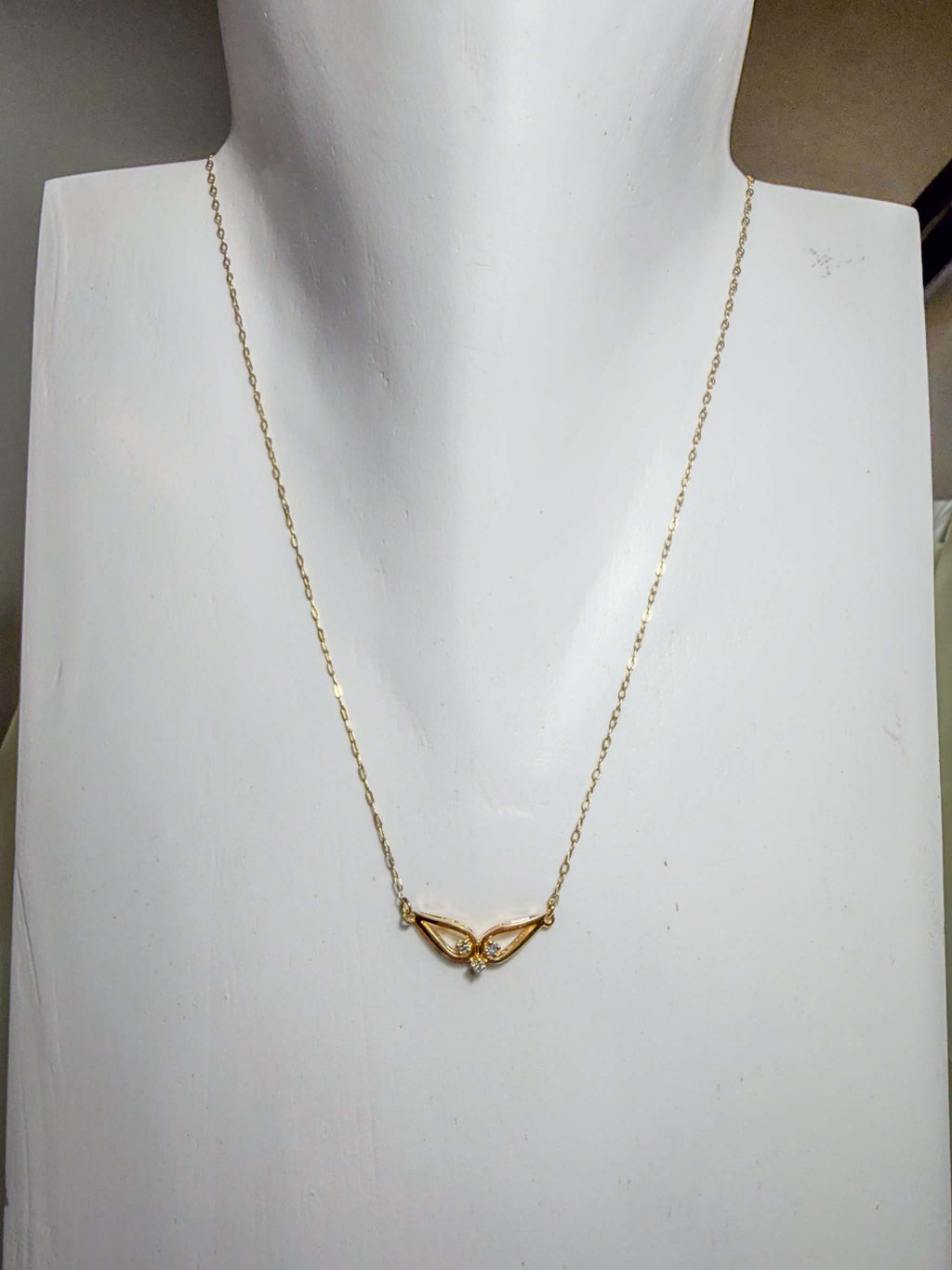 Whale Tail Triple Diamond 14k Yellow Gold Delicate Necklace