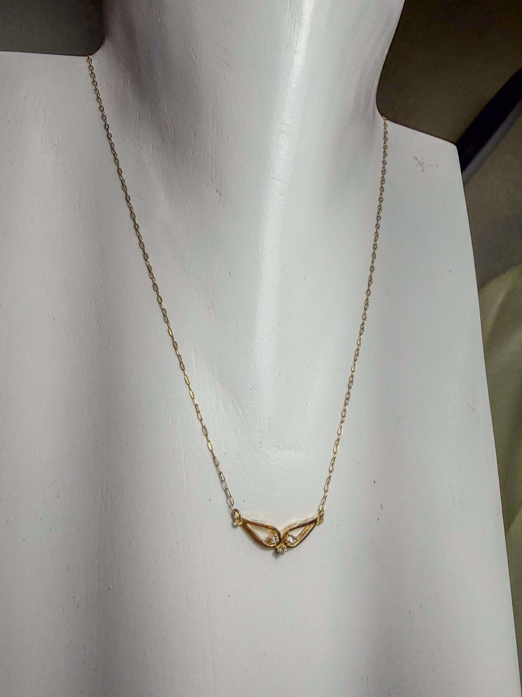 Whale Tail Triple Diamond 14k Yellow Gold Delicate Necklace