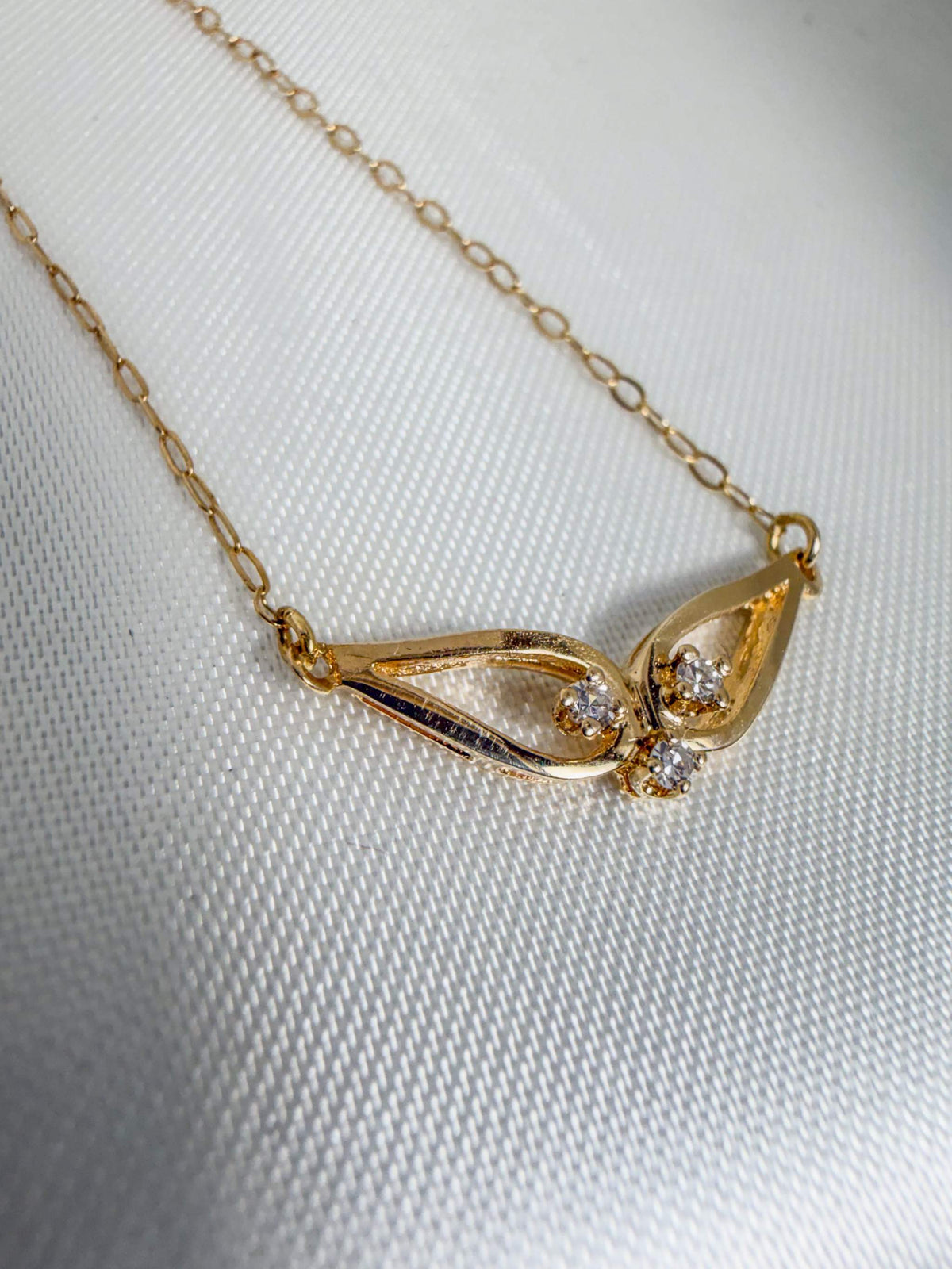 Whale Tail Triple Diamond 14k Yellow Gold Delicate Necklace