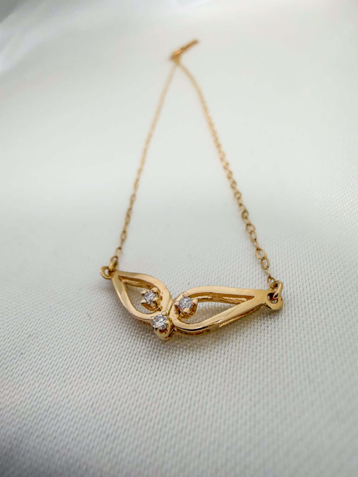 Whale Tail Triple Diamond 14k Yellow Gold Delicate Necklace