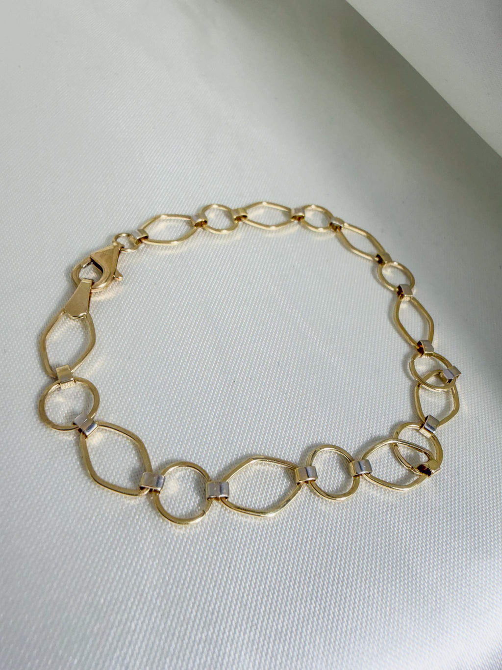 Two-tone geometric minimalist 10k white and yellow gold lady's bracelet