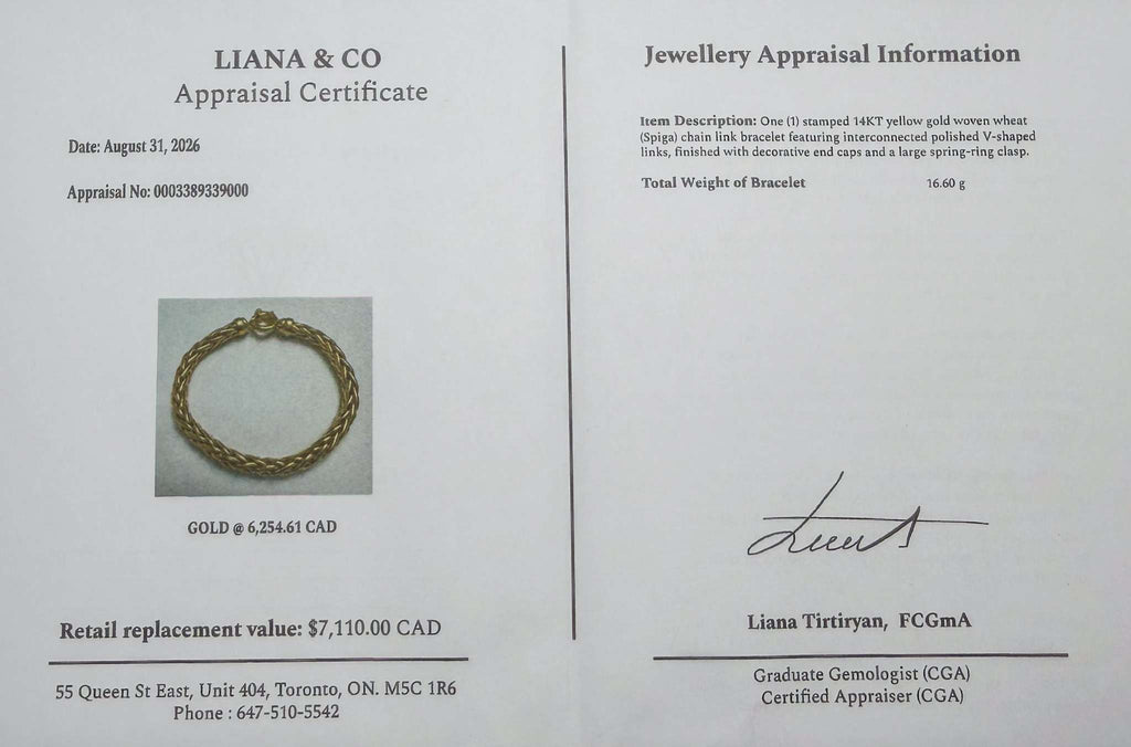Thick Italy 14k Spiga Woven Chain Link Handmade Bracelet