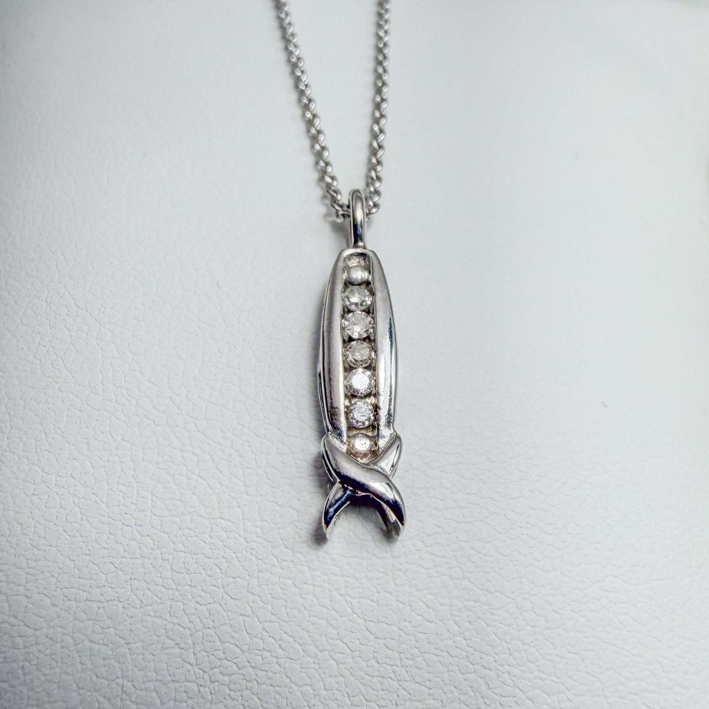 Diamond Channel 10k White Gold Pendant with Chain