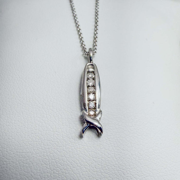 Diamond Channel 10k White Gold Pendant with Chain