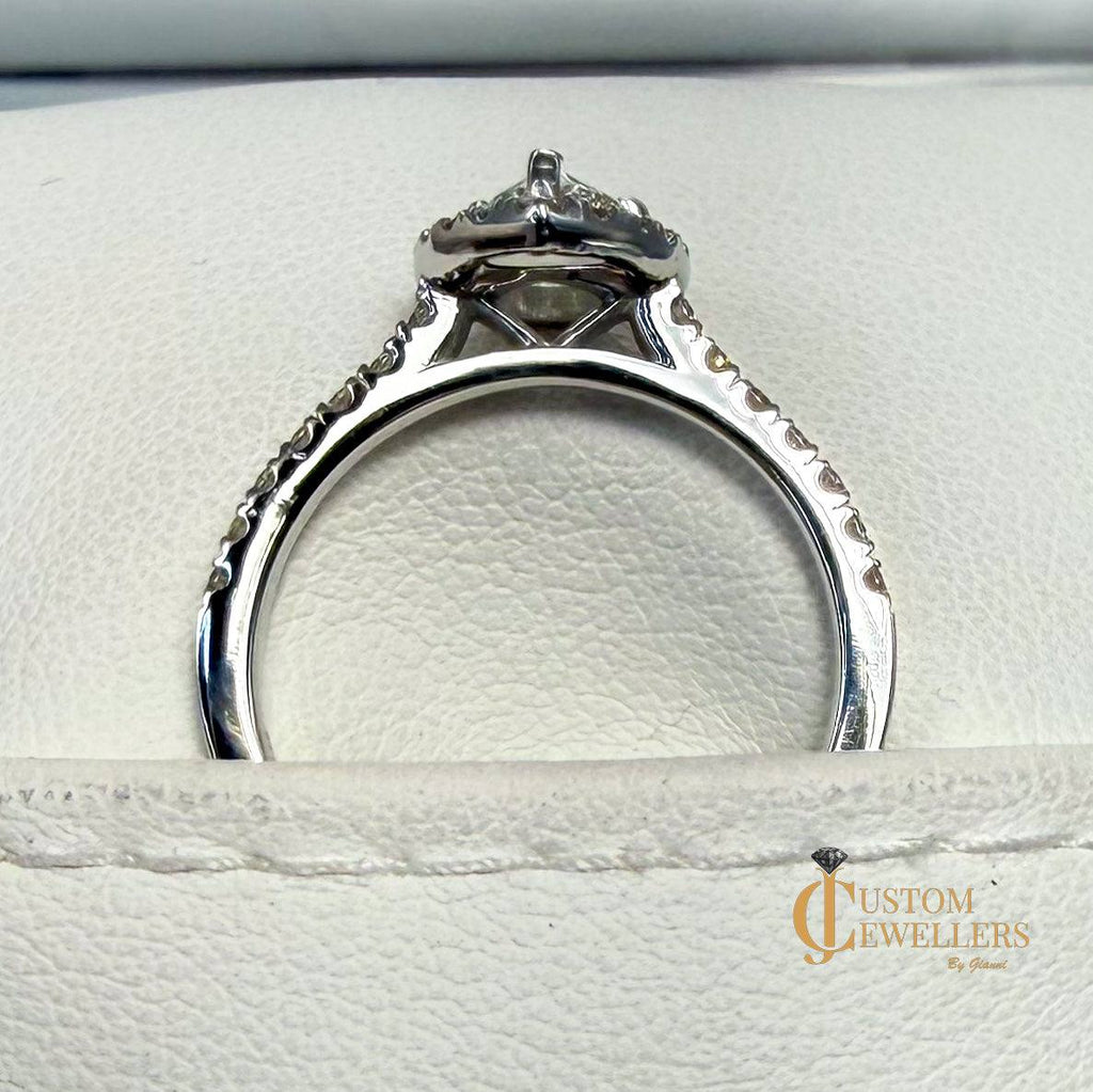 Designer Halo Pear Engagement Ring in 14k White Gold