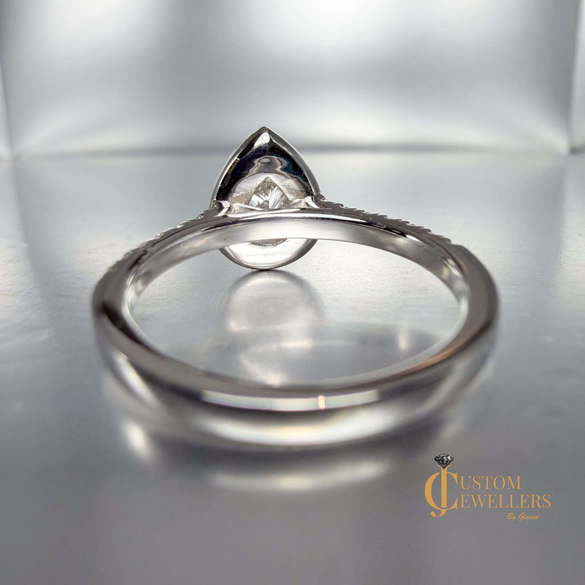 Designer Halo Pear Engagement Ring in 14k White Gold