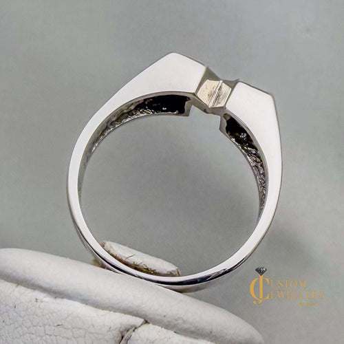 "M" Initial Ring with Seven Diamonds in 10k White Gold