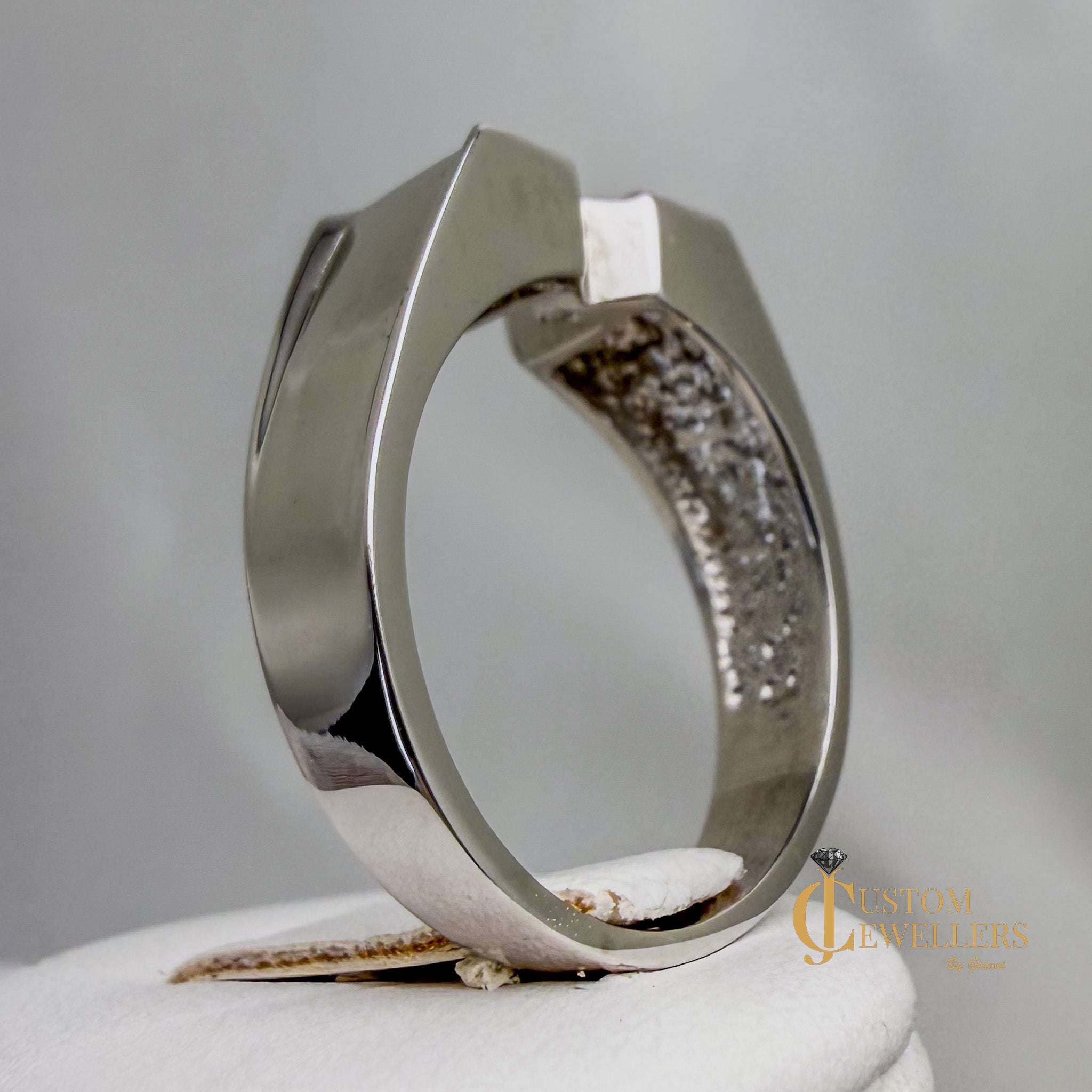"M" Initial Ring with Seven Diamonds in 10k White Gold | Custom Jewellers by Gianni