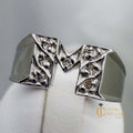 10k white gold initial ring with letter M and seven diamonds